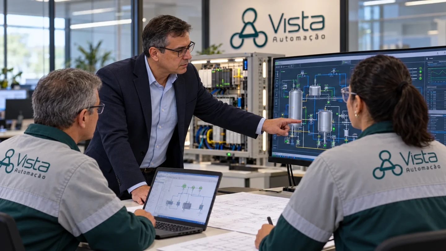 Composição ilustrativa da equipe em ambiente de engenharia